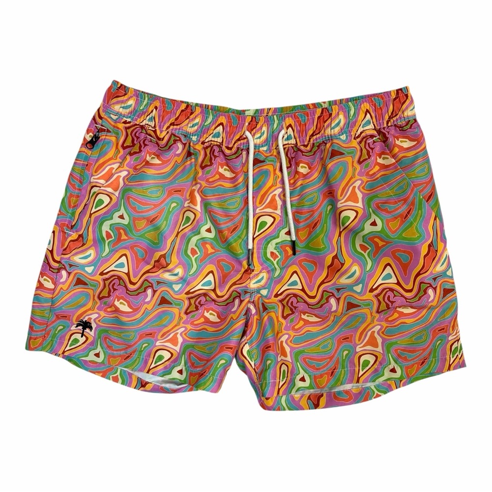 OAS Men's Multicolor Swirl Swim Trunks - Pink, Orange, Green, Blue